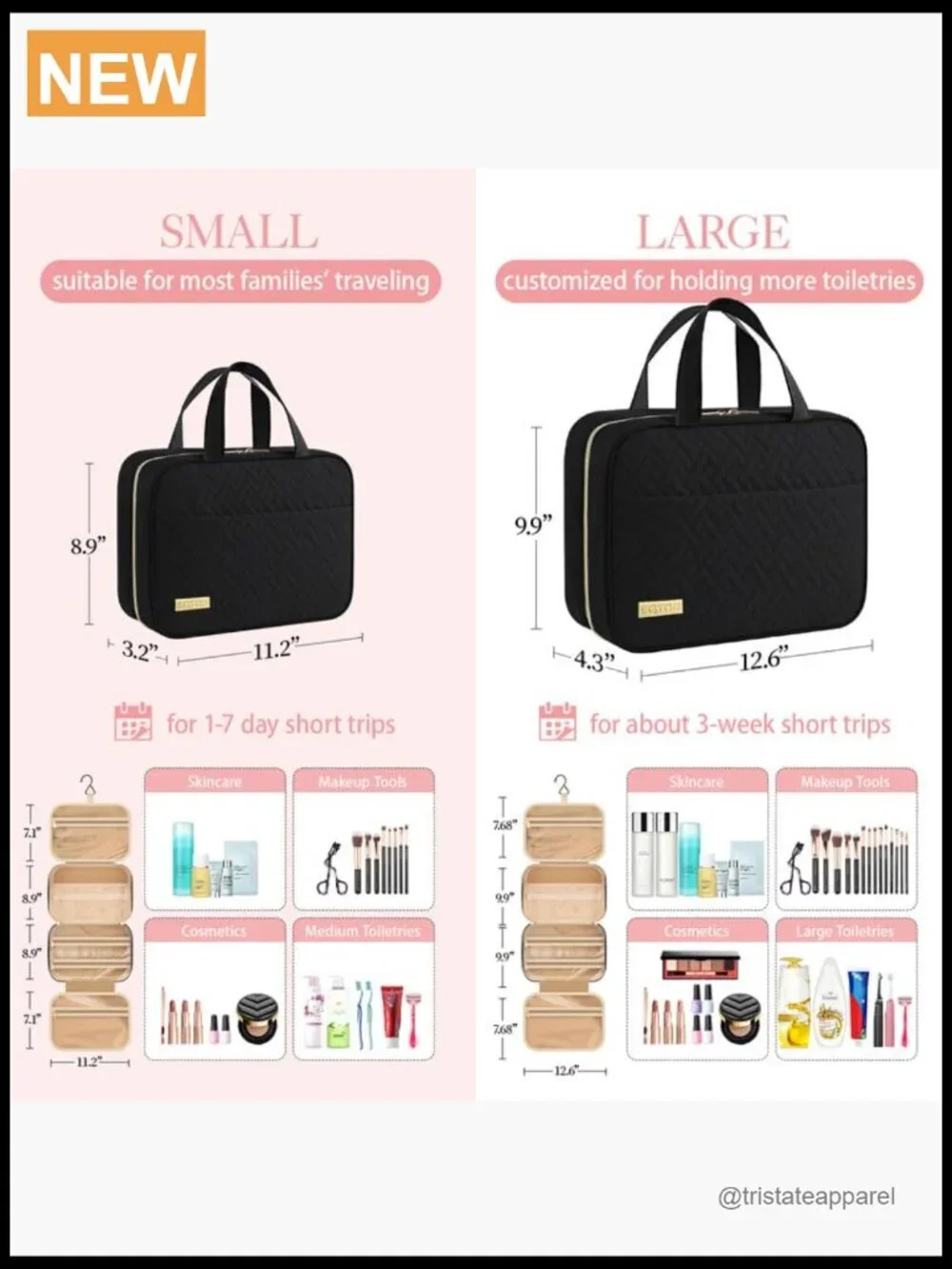 Hanging Toiletry Bag with Compartments - Waterproof Travel Makeup Organizer